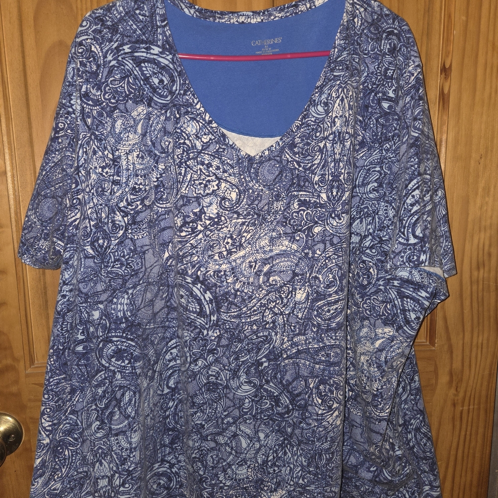 Catherines Blue and White Paisley Blouse